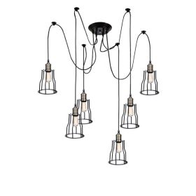 6 Light Farmhouse Vintage Iron DIY Adjustable Black Chandelier