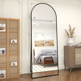 Black 64-inch Full Length Arched Floor Mirror with Stand and Wall Hanging Screws