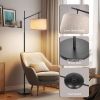 63-inch Black Modern Arc Floor Lamp with Beige Linen Drum Shade