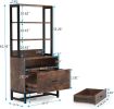 Home Office Lockable 2 Drawer Filing Cabinet Bookshelf in Brown Wood Finish