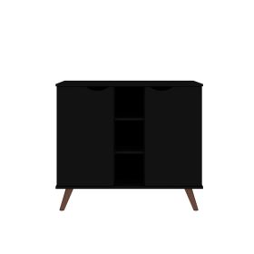 Black Sideboard Console Table Buffet Server with 3 Open Shelves