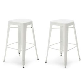 Set of 2 - White Modern Metal Bar Stools