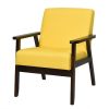 Retro Modern Classic Yellow Linen Wide Accent Chair with Espresso Wood Frame