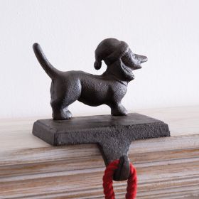 Rustic Cast Iron Dachshund Stocking Holder - Best Holiday Decor for Mantel