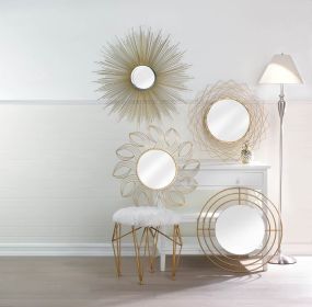 Golden Petals Wall Mirror - Elegant Home Decor Accent with Intricate Floral Design