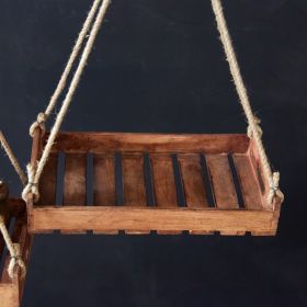 Rustic Set of Two Hanging Wood Shelves - Farmhouse Decor for Wall Storage